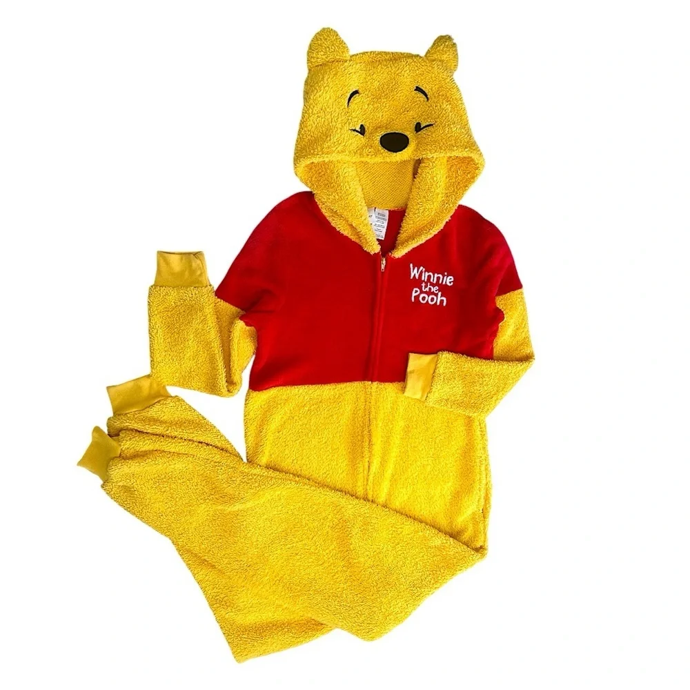 Y2K Disney Winnie the Pooh Women’s Hooded Pooh Zip Onesie Pjs Costume Size Small - Picture 2 of 15